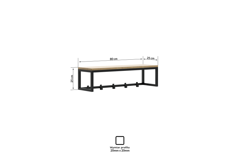 Stalowy wieszak ścienny Modi z półką