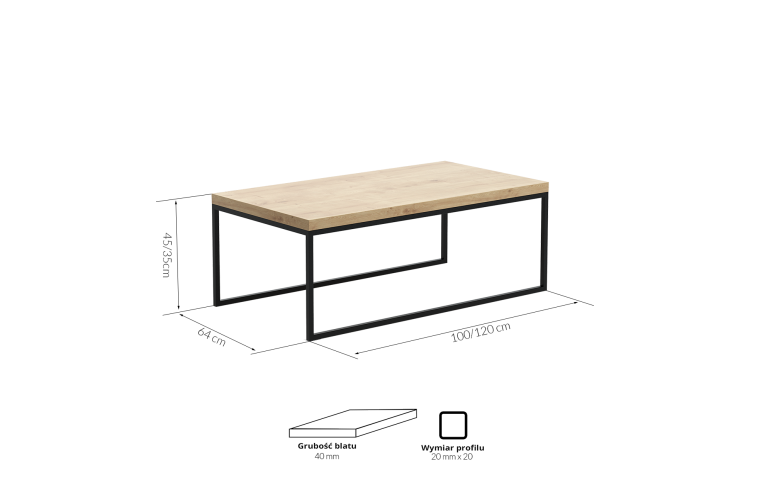 Stolik kawowy Vito 100x64x45cm, stelaż czarny...