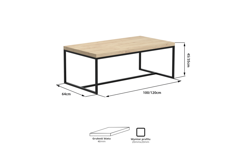 Stolik kawowy Erin 100X64X45H- DĄB LAKIEROWANY...