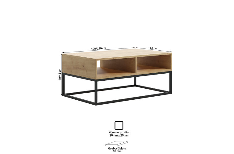 Stolik kawowy Ali 100x64x45h- DĄB LAKIEROWANY 24h