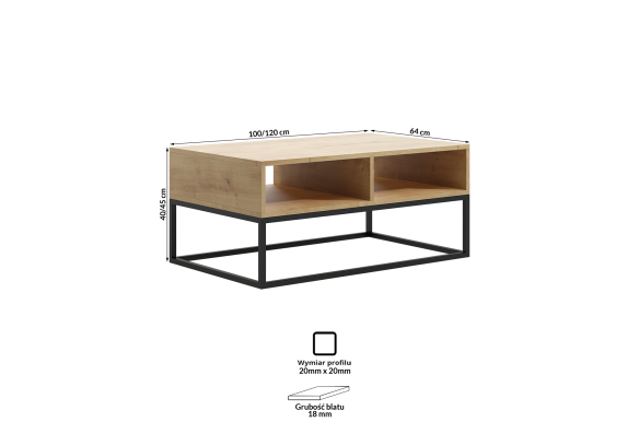 Stolik kawowy Ali 100x64x45h- DĄB LAKIEROWANY 24h