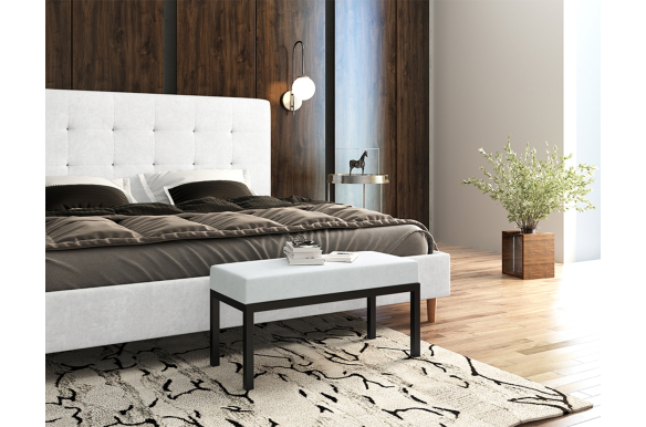 Ławka Kalista 110x33x41cm- siedzisko welwet 01 (złamana biel), stelaż czarny mat, wysyłka 24h