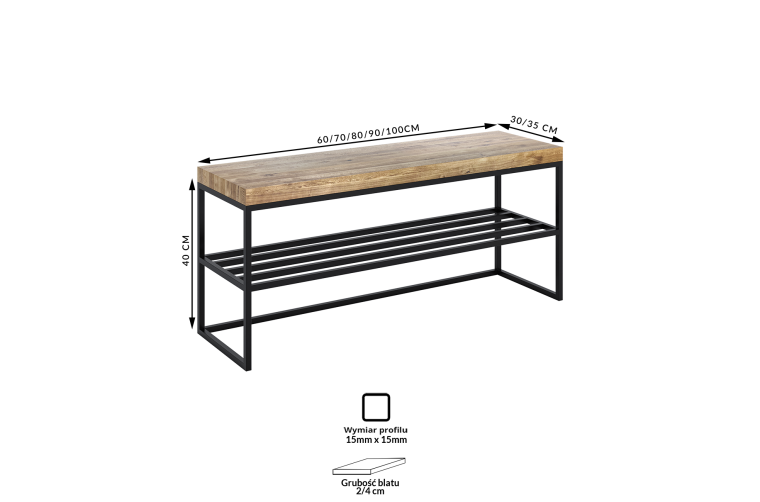 Dębowa ławka Geri z półkami na buty