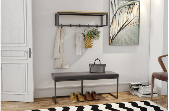 Ławka Lina 100x30 h41cm - siedzisko Twig 04 (oliwkowa pepitka), stelaż czarny mat- wysyłka 24h