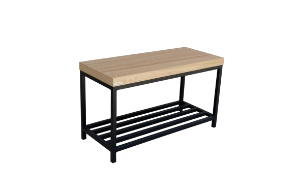 Ławka Elsa 70x30x41, dąb biały, stelaż czarny mat, wysyłka 24h