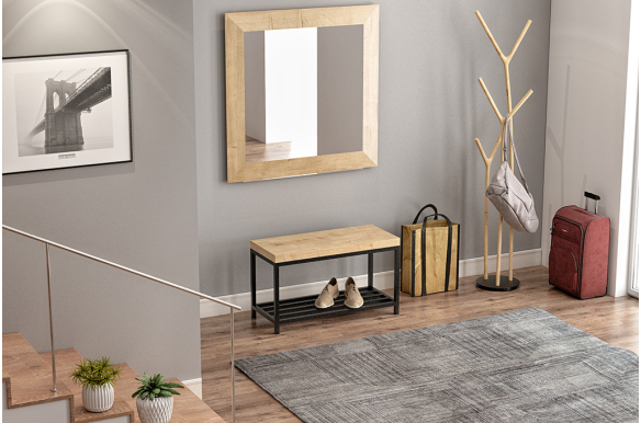 Ławka Elsa 70x30x41, dąb biały, stelaż czarny mat, wysyłka 24h