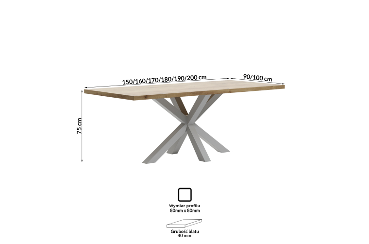 Stół Mursi 150x90X75- dąb lakierowany, stelaż...
