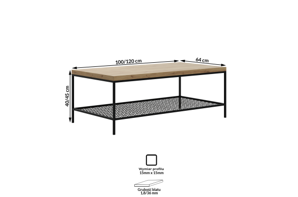 Stolik Vargas 120x64x45 -DĄB OLEJOWANY, WYSYŁKA 24H