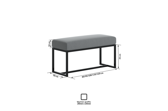 Ławka Thora 65x30x41 - PIANO 14(popiel), stelaż czarny mat, wysyłka 24h