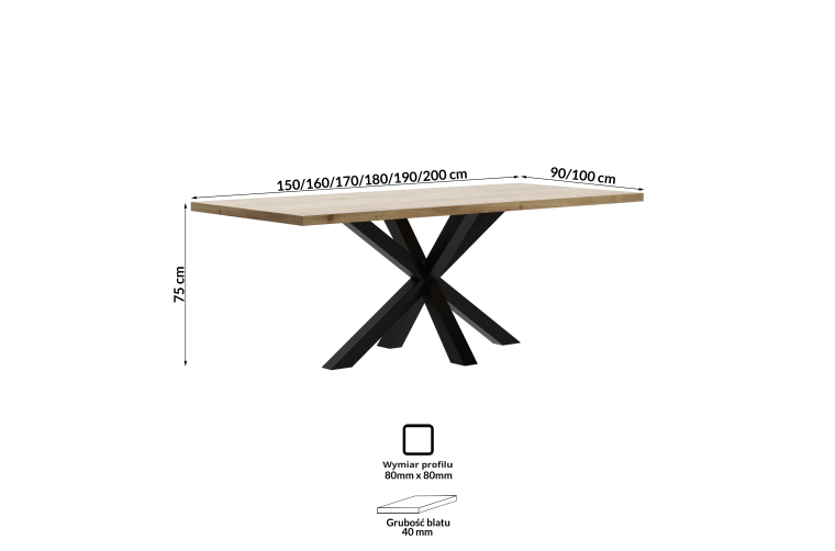 Stół Mursi 150x90x75h - dąb lakierowany, stelaż...