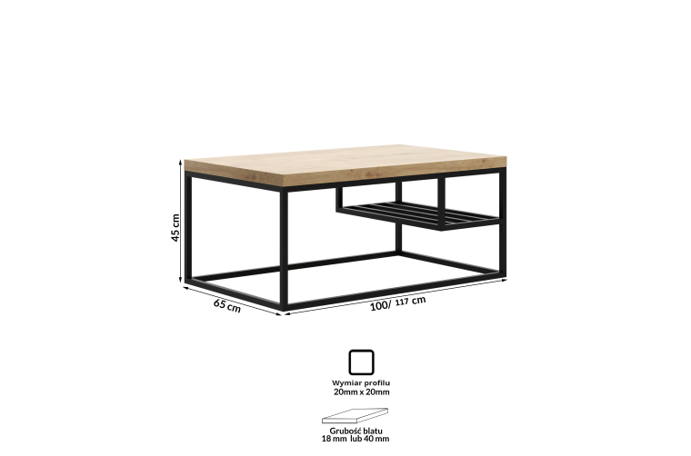 Loftowy stolik kawowy Dan ze stalową półką