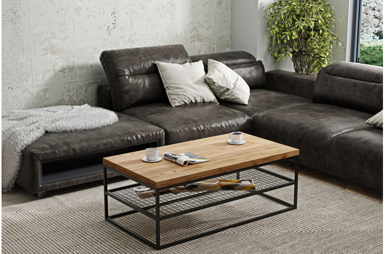 Loftowy stolik kawowy z półką Vidar