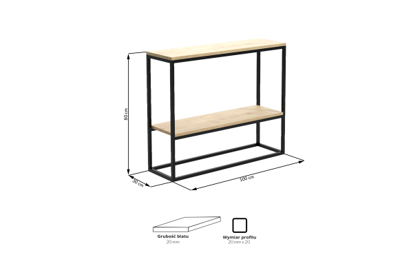 Loftowa konsola Edel z półką