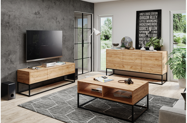 Loftowy stolik kawowy Ali z pojemną półką