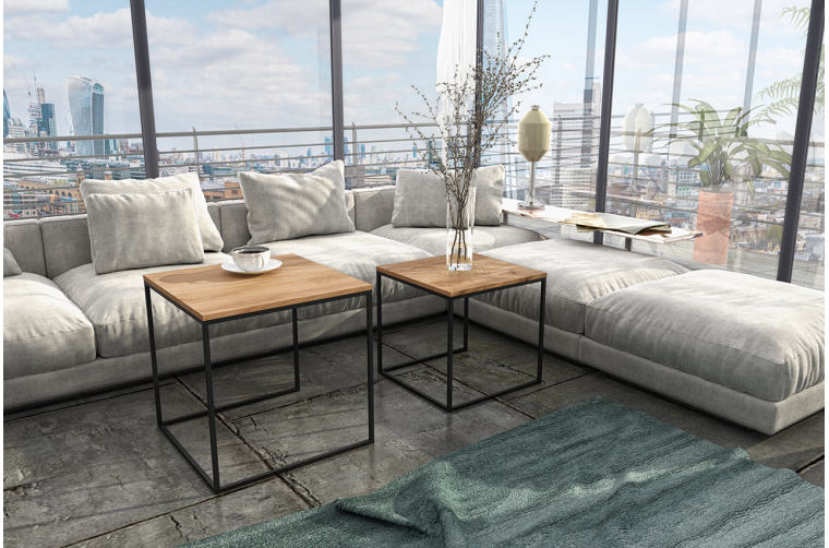 Zestaw industrialnych stolików kawowych Leo 2w1