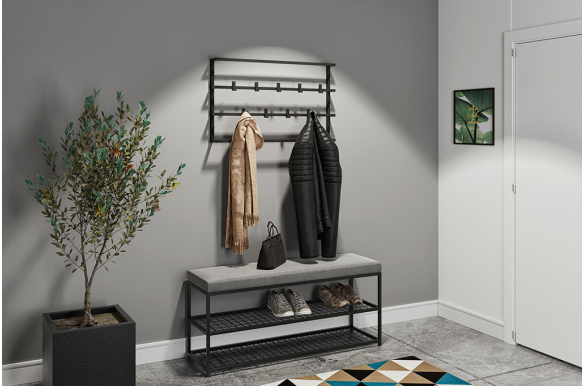 Industrialna ławka Asa z półkami na buty Basic