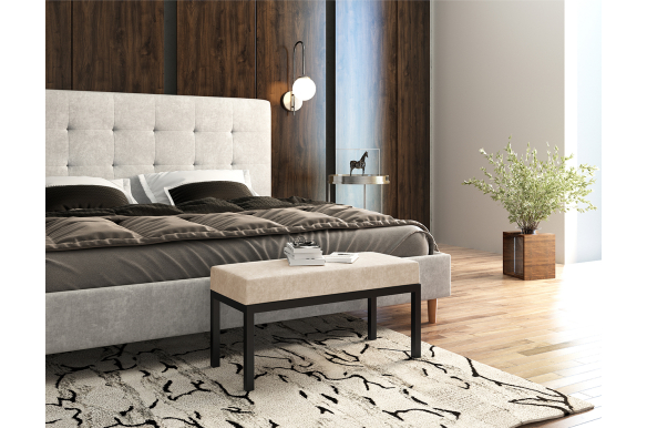 Loftowa ławka Kalista z czarnym siedziskiem tapicerowanym