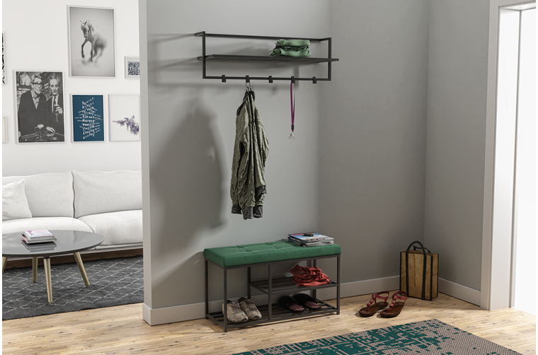 Ławka Livi z półkami na buty z siedziskiem czarnym