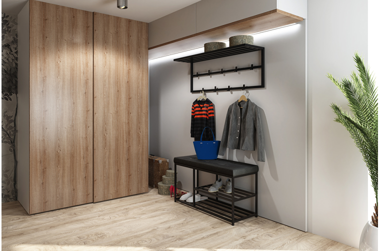 Ławka Livi z półkami na buty z siedziskiem czarnym