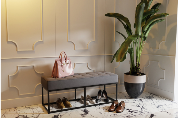 Pikowana ławka Dailia do przedpokoju z siedziskiem beżowym