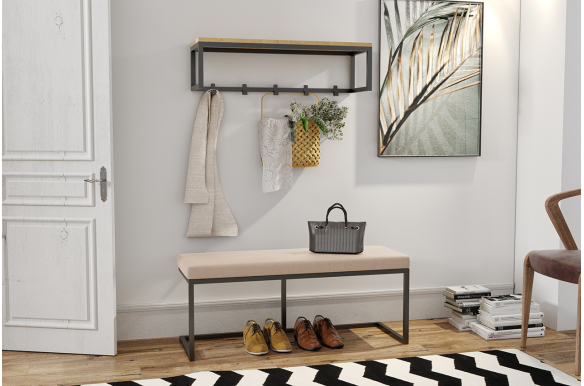 Minimalistyczna ławka Lina do przedpokoju z siedziskiem beżowym