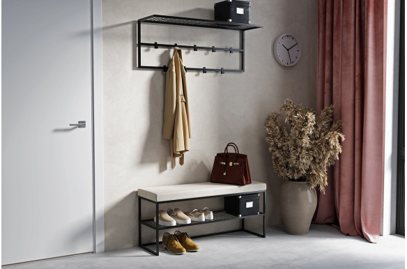 Ławka Geri z siatką z półką na buty 90 cm