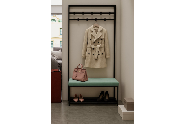 Wieszak Evan 80x35x180hcm, siedzisko welwet 09 (miętowy), stelaż czarny mat, wysyłka 24h