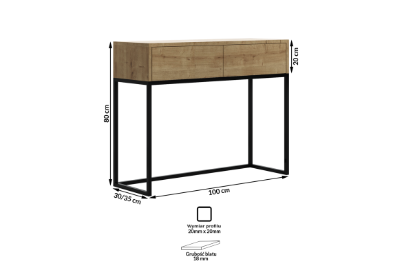 Konsola Mara 110x30x80h, DĄB LAKIEROWANY WYSYŁKA 12H 2