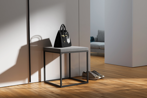 Stołek Mili 40x40x45cm- siedzisko welwet 14 (popiel), stelaż czarny mat, wysyłka 24h