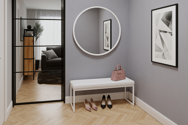 Ławka Larsa 100x30x46cm - siedzisko welwet 01 (złamana biel), stelaż biały mat- wysyłka 24h