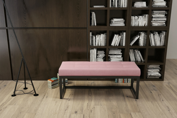 Ławka Caren pikowana 100x40x41- welwet 22(pudrowy róż), stelaż czarny mat, wysyłka 24h