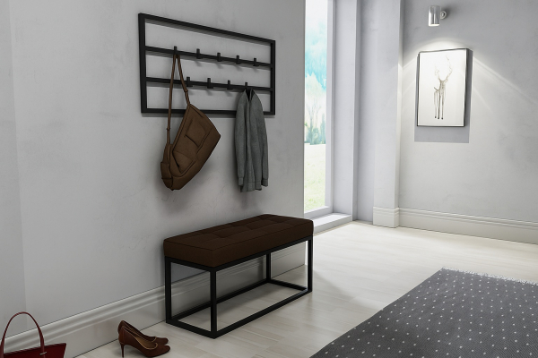 Ławka Airy pikowana 100x35x41h- siedzisko skóra brązowa, stelaż czarny mat, wysyłka 24h