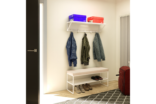 Ławka Geri 100x30x46cm - siedzisko welwet 03 (beż), stelaż biały mat - wysyłka 24h