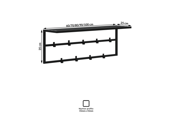 Industrialny wieszak ścienny Haral- z półką na czapki 80cm