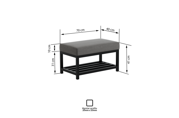 Ławka Isa 70x30x41 - PIANO 13(srebrny), stelaż czarny mat, wysyłka 24h