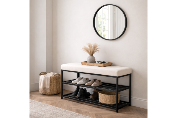 Ławka Gina 80x30cm- siedzisko welwet 02 (jasny beż), stelaż czarny mat, wysyłka 24h