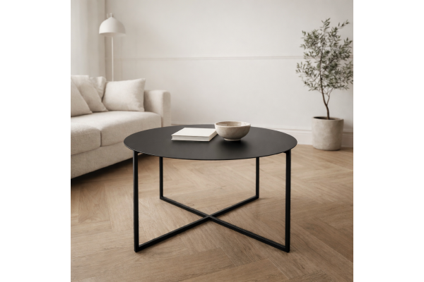 Stolik kawowy metalowy ZEN – okrągły stolik do salonu, stalowy stolik loftowy ręcznie wykonany