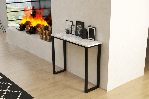 Konsola Tuva z marmurem Bianco Carrara 100x30x80, stelaż czarny mat, wysyłka 24h