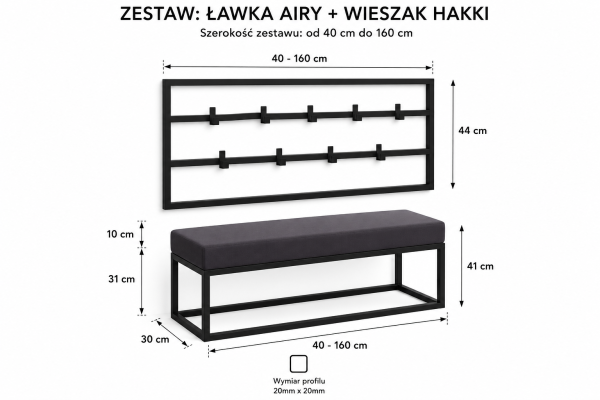 Zestaw do przedpokoju AIRY HAKKI – ławka metalowa z... 2