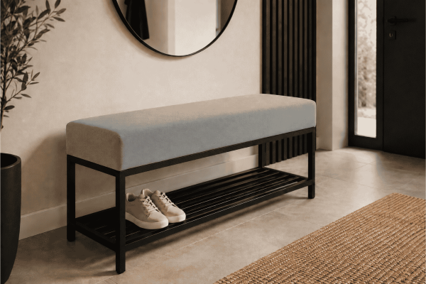 Ławka Isa 90x30x41 - welwet lux 14(popiel), stelaż czarny mat, wysyłka 24h