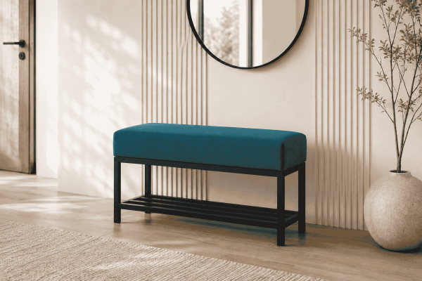 Ławka Isa 70x30x41 - welwet lux 10(turkus), stelaż czarny mat, wysyłka 24h