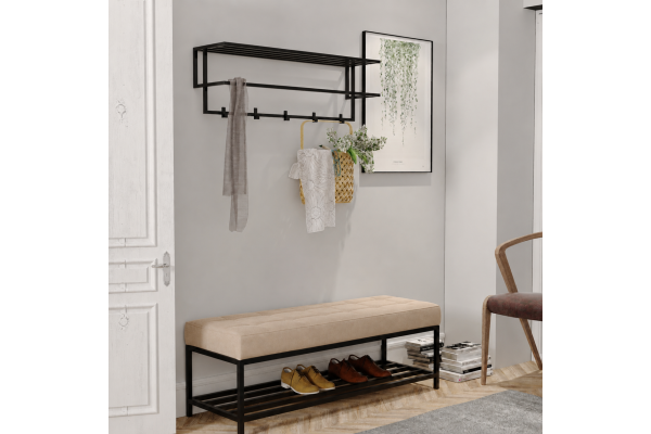 Ławka Isa pikowana 80x30x41 - welwet lux 03(beż), stelaż czarny mat, wysyłka 24h