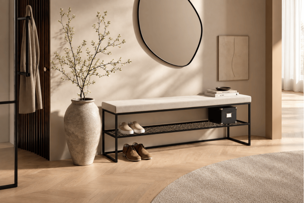 Ławka Geri z półką z siatki 100x35x46cm -...