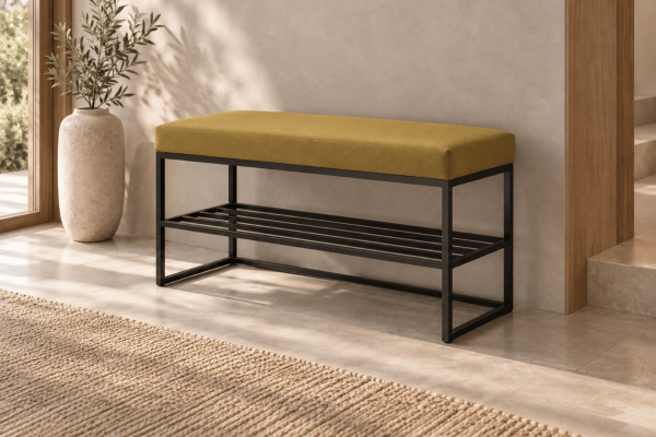 Ławka Geri z półką na buty 70x30x46cm - siedzisko welwet...
