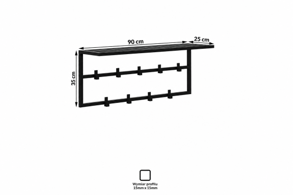 Industrialny wieszak ścienny Haral- z półką na czapki 90cm
