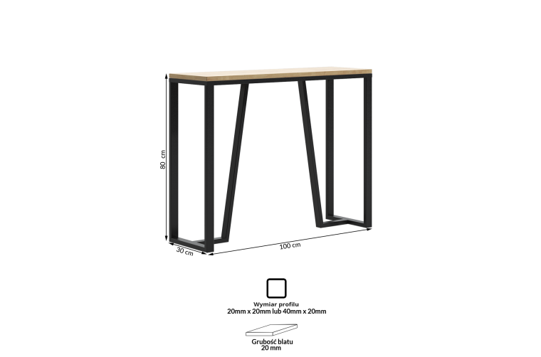 Konsola Tonna, industrialny stolik przyścienny