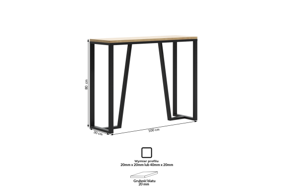 Konsola Tonna, industrialny stolik przyścienny