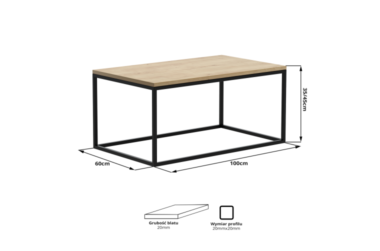 Loftowy stolik kawowy Aron - ława do salonu